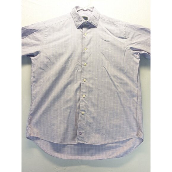 David Donahue Long Sleeve Purple Check Button Up Mens Dress Shirt 16 32/33 XL - Picture 2 of 10
